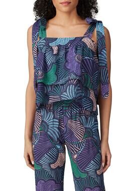 Warm  3/Large Purple Green Floral Tie Strap Square Neck Crop Woodstock Tank Top